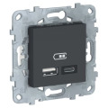 Розетка USB, 2-местная, тип А+С, 5 В, 2400 мА, АНТРАЦИТ, Schneider Electric NU501854