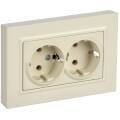 BRITE Розетка 2-местная с заземлением без защитных шторок плоская 16А в сборе РСПл12-3-БрКр бежевый 