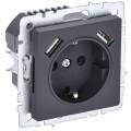 BRITE Розетка 1-местная с заземлением с защитными шторками 16А с USB A+A 5В 3,1А РЮш10-2-БрГ графит 