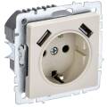 BRITE Розетка 1-местная с заземлением с защитными шторками 16А с USB A+A 5В 3,1А РЮш10-2-БрКр бежевы