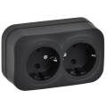 GLORY Розетка 2-местная для открытой установки с заземлением без защитных шторок 16А РС22-3-ХЧм черн