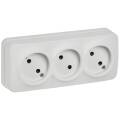 GLORY Розетка 3-местная для открытой установки без заземления без защитных шторок 10А РС23-2-ХБм бел