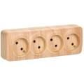GLORY Розетка 4-местная для открытой установки без заземления без защитных шторок 10А РС24-2-ХС сосн