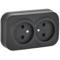 GLORY Розетка 2-местная для открытой установки без заземления без защитных шторок 10А РС22-2-ХЧм чер