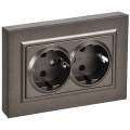BRITE Розетка 2-местная с заземлением без защитных шторок плоская 16А в сборе РСПл12-3-БрТБ темная б