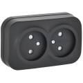 GLORY Розетка 2-местная для открытой установки без заземления с защитными шторками 10А РСш22-2-ХЧм ч