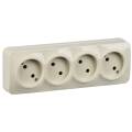 GLORY Розетка 4-местная для открытой установки без заземления без защитных шторок 10А РС24-2-ХК крем