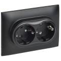 SKANDY Розетка 2-местная с заземлением без защитных шторок 16А в сборе SK-R08Bl черный IEK