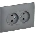 SKANDY Розетка 2-местная без заземления с защитными шторками 10А в сборе SK-R09Gr серый IEK