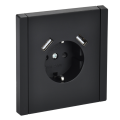 Розетка 1-местная с заземлением с защитными шторками винтовое крепление 16А USB A+A 3,1А FP145, FORTE&PIANO, черный, IEK FP-R14-16-U21-D31-K02