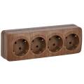 GLORY Розетка 4-местная для открытой установки с заземлением без защитных шторок 16А РС24-3-ХД дуб I