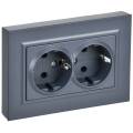 BRITE Розетка 2-местная с заземлением без защитных шторок плоская 16А в сборе РСПл12-3-БрМ маренго I