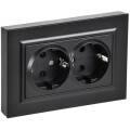 BRITE Розетка 2-местная с заземлением с защитными шторками плоская 16А в сборе РСшПл12-3-БрЧ черный 