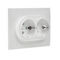 Розетка 2-местная с заземлением, 16А, без защ. шторок, белая, IEK SK-R21-16-K01-F
