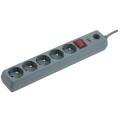 Сетевой фильтр СФ-05К 5 мест с заземлением 5м 3х1мм2 16А/250В серый IEK