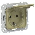 FLITE Розетка с заземлением с защитными шторками и крышкой 16А IP44 РСшкр11-0-44-ФлО оливковый IEK