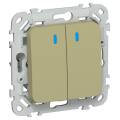 FLITE Выключатель 2-клавишный проходной с индикацией 10А ВС62-1-1-ФлО оливковый IEK
