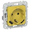 FLITE Розетка 1-местная с заземлением с защитными шторками 16А с USB A+A 3,1А РСЮша11-0-ФлЖК желтый 