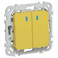FLITE Выключатель 2-клавишный с индикацией 10А ВС12-1-1-ФлЖК желтый карри IEK