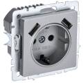 BRITE Розетка 1-местная с заземлением с защитными шторками 16А с USB A+A 5В 2,1А РЮш10-1-БрА алюмини