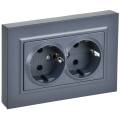 BRITE Розетка 2-местная с заземлением с защитными шторками плоская 16А в сборе РСшПл12-3-БрМ маренго