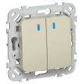 FLITE Выключатель 2-клавишный проходной с индикацией 10А ВС62-1-1-ФлШ шампань IEK