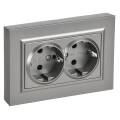 BRITE Розетка 2-местная с заземлением без защитных шторок плоская 16А в сборе РСПл12-3-БрС сталь IEK