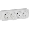 GLORY Розетка 4-местная для открытой установки без заземления без защитных шторок 10А РС24-2-ХБм бел