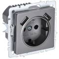 BRITE Розетка 1-местная с заземлением с защитными шторками 16А с USB A+A 5В 3,1А РЮш10-2-БрС сталь I
