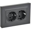 BRITE Розетка 2-местная с заземлением с защитными шторками плоская 16А в сборе РСшПл12-3-БрГ графит 