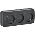 GLORY Розетка 3-местная для открытой установки без заземления без защитных шторок 10А РС23-2-ХЧм чер