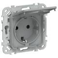 FLITE Розетка с заземлением с защитными шторками и крышкой 16А IP44 РСшкр11-0-44-ФлС серый IEK