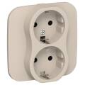 FLITE Розетка 2-местная с заземлением без защитных шторок 16А РС12-0-А-ФлЛ льняной IEK