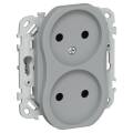 FLITE Розетка 2-местная без заземления без защитных шторок безвинтовое крепление 10А РС02-1-ФлС серы
