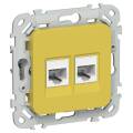 FLITE Розетка 2-местная RJ45/RJ11 категория 5Е/3 UTP РКТ5е/3-2-0-ФлЖК желтый карри IEK