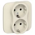 FLITE Розетка 2-местная с заземлением без защитных шторок 16А РС12-0-А-ФлСл сливочный IEK