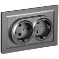 BRITE Розетка 2-местная с заземлением без защитных шторок 16А в сборе РС12-3-БрС сталь IEK