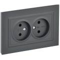 BRITE Розетка 2-местная без заземления без защитных шторок 10А в сборе РС12-2-БрГ графит IEK