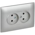 SKANDY Розетка 2-местная без заземления с защитными шторками 10А в сборе SK-R09S серебряный IEK
