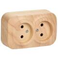 GLORY Розетка 2-местная для открытой установки без заземления без защитных шторок 10А РС22-2-ХС сосн