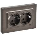 BRITE Розетка 2-местная с заземлением с защитными шторками плоская 16А в сборе РСшПл12-3-БрТБ темная