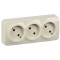 GLORY Розетка 3-местная для открытой установки без заземления без защитных шторок 10А РС23-2-ХК крем