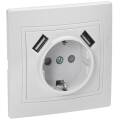 KVARTA Розетка с заземлением с защитными шторками 16А USBх2 2,1А РЮш10-1-КБ белый GENERICA