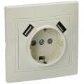 KVARTA Розетка с заземлением с защитными шторками 16А USBх2 2,1А РЮш10-1-ККм кремовый GENERICA
