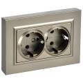 BRITE Розетка 2-местная с заземлением с защитными шторками плоская 16А в сборе РСшПл12-3-БрШ шампань