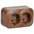 GLORY Розетка 2-местная для открытой установки с заземлением без защитных шторок 16А РС22-3-ХД дуб I