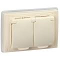 KVARTA Розетка 2-местная с заземлением с защитными шторками с крышкой 16А IP44 РСбш12-3-ККм-44 кремо