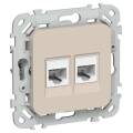 FLITE Розетка 2-местная RJ45/RJ11 категория 5Е/3 UTP РКТ5е/3-2-0-ФлЛ льняной IEK