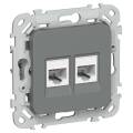 FLITE Розетка 2-местная RJ45/RJ11 категория 5Е/3 UTP РКТ5е/3-2-0-ФлМА мокрый асфальт IEK