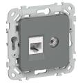FLITE Розетка 2-местная RJ45/TV категория 5Е UTP РКТВ5е-2-0-ФлМА мокрый асфальт IEK